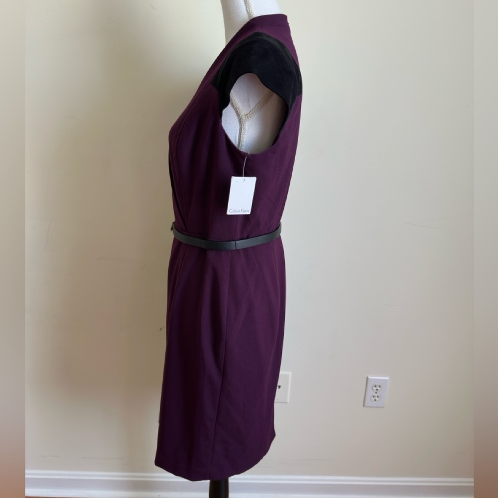 Calvin Klein Burgundy Dress w/ Faux Suede Cap Sleeves size - Picture 2 of 13